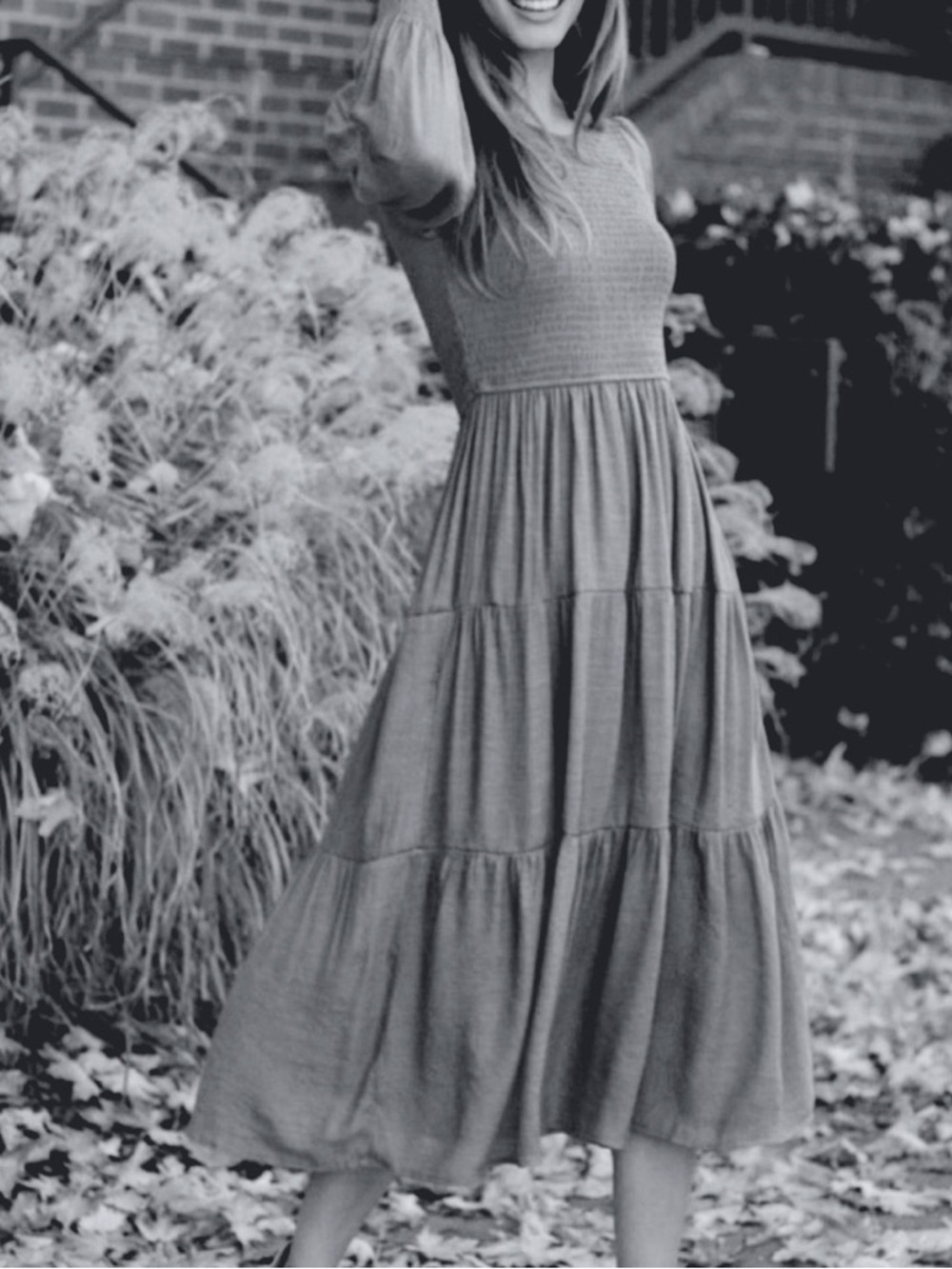 By the River Smocked Long Sleeve Tiered Dress